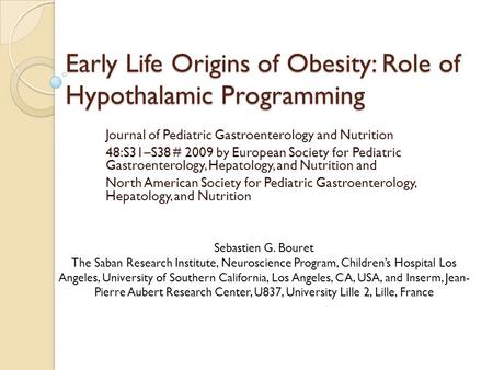 Early Life Origins of Obesity: Role of Hypothalamic Programming
