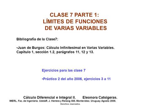 Cálculo Diferencial e Integral II. Eleonora Catsigeras.
