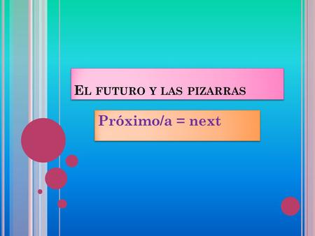 E L FUTURO Y LAS PIZARRAS Próximo/a = next. T RADUCE I will have a lot of money. Tendré mucho dinero. I will place the order (orden) tomorrow. Pondré.