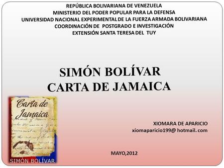 SIMÓN BOLÍVAR CARTA DE JAMAICA