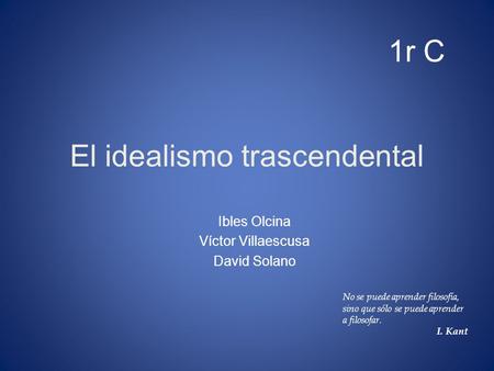 El idealismo trascendental
