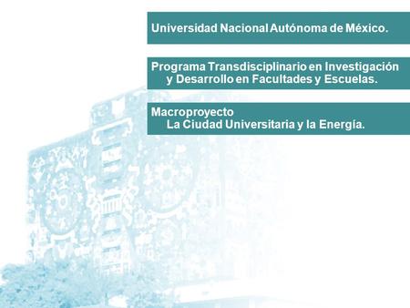Programa Transdisciplinario en Investigación y Desarrollo en Facultades y Escuelas. Macroproyecto La Ciudad Universitaria y la Energía. Universidad Nacional.