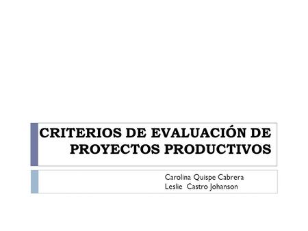CRITERIOS DE EVALUACIÓN DE PROYECTOS PRODUCTIVOS