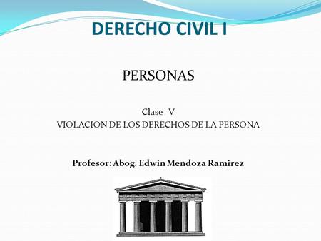 DERECHO CIVIL I PERSONAS Clase V VIOLACION DE LOS DERECHOS DE LA PERSONA Profesor: Abog. Edwin Mendoza Ramirez.