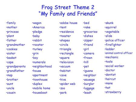 Frog Street Theme 2 “My Family and Friends”