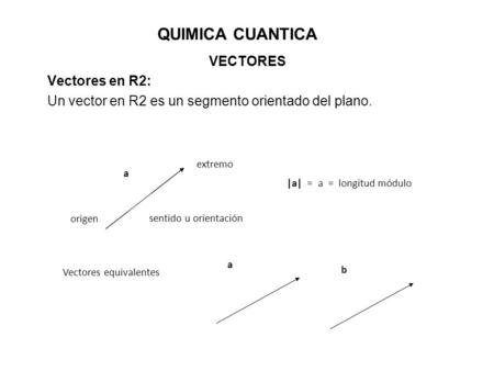 QUIMICA CUANTICA VECTORES Vectores en R2: