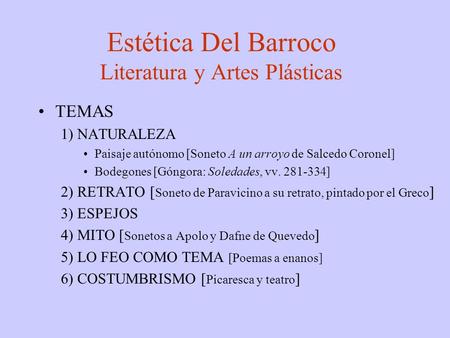 Estética Del Barroco Literatura y Artes Plásticas
