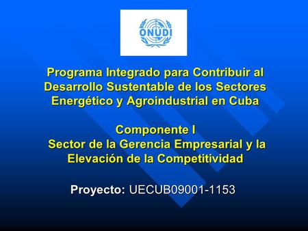 Programa Integrado para Contribuir al Desarrollo Sustentable de los Sectores Energético y Agroindustrial en Cuba Componente I Sector de la Gerencia Empresarial.