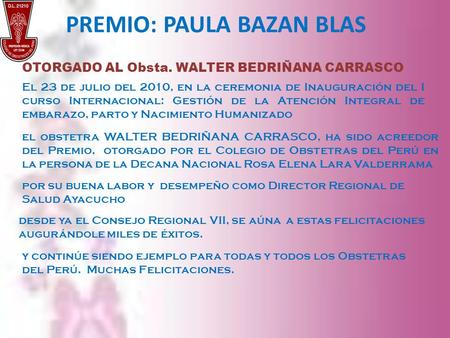 PREMIO: PAULA BAZAN BLAS