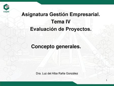 Asignatura Gestión Empresarial. Tema IV Evaluación de Proyectos.