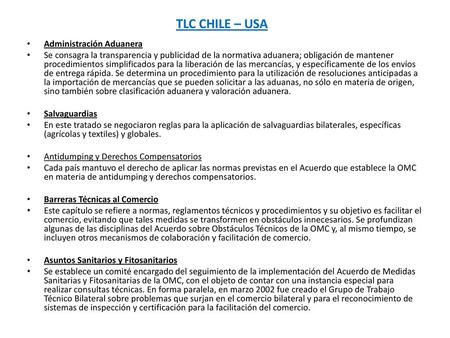 TLC CHILE – USA Administración Aduanera
