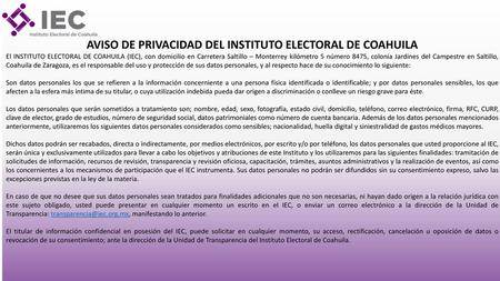 AVISO DE PRIVACIDAD DEL INSTITUTO ELECTORAL DE COAHUILA