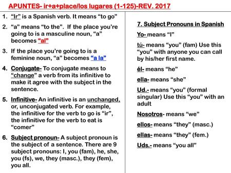 APUNTES- ir+a+place/los lugares (1-125)-REV. 2017