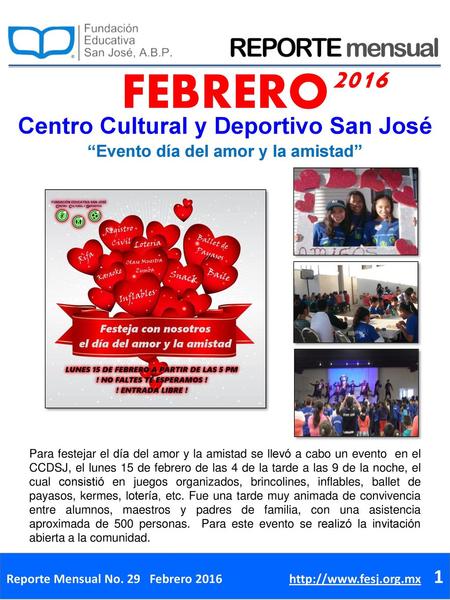 FEBRERO 2016 Centro Cultural y Deportivo San José