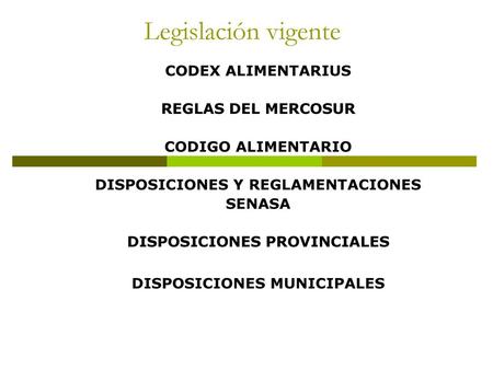 Legislación vigente CODEX ALIMENTARIUS REGLAS DEL MERCOSUR