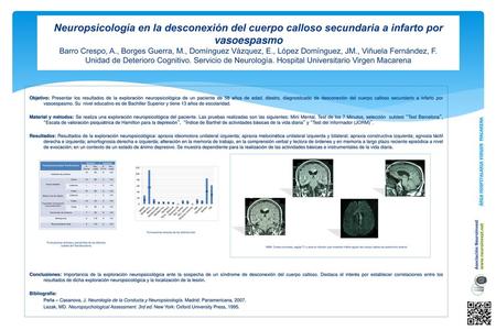 Neuropsicología en la desconexión del cuerpo calloso secundaria a infarto por vasoespasmo Barro Crespo, A., Borges Guerra, M., Domínguez Vázquez, E., López.