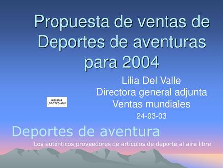 Propuesta de ventas de Deportes de aventuras para 2004