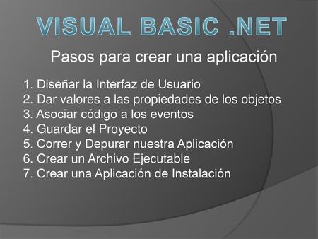 VISUAL BASIC .NET Pasos para crear una aplicación