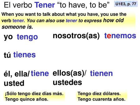 El verbo Tener “to have, to be”