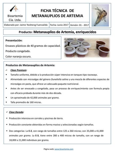 FICHA TÉCNICA DE METANAUPLIOS DE ARTEMIA