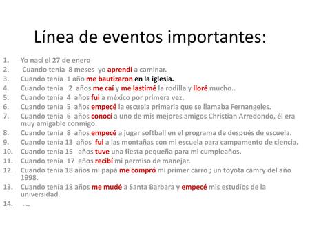 Línea de eventos importantes: