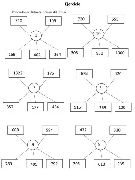 Ejercicio Colorea los múltiplos del número del círculo. 10 555 1000