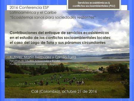 Servicios ecosistémicos & conflictos socioambientales (PUJ)