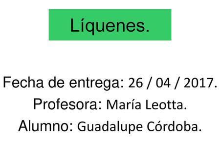 Líquenes. Fecha de entrega: 26 / 04 / Profesora: María Leotta.
