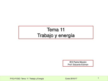 Tema 11 Trabajo y energía IES Padre Manjón Prof: Eduardo Eisman.