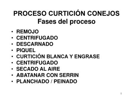 PROCESO CURTICIÓN CONEJOS Fases del proceso