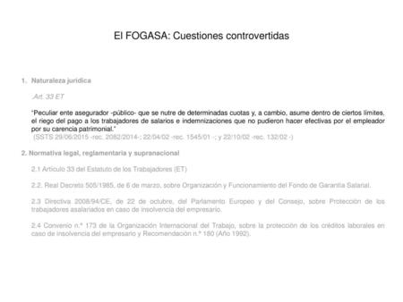 El FOGASA: Cuestiones controvertidas