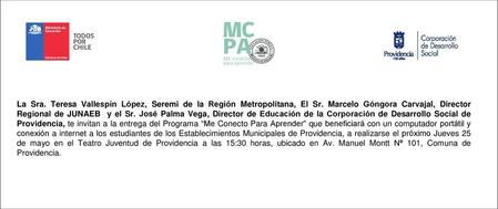 La Sra. Teresa Vallespín López, Seremi de la Región Metropolitana, El Sr. Marcelo Góngora Carvajal, Director Regional de JUNAEB y el Sr. José Palma Vega,
