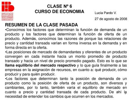RESUMEN DE LA CLASE PASADA