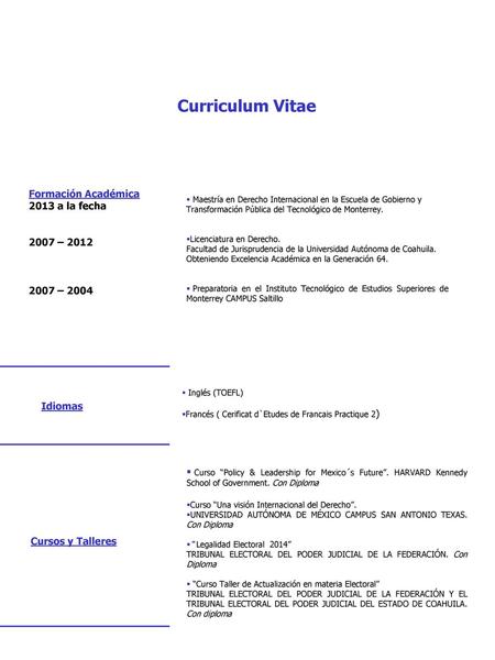 Curriculum Vitae Formación Académica 2013 a la fecha 2007 – 2012