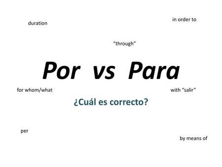Por vs Para ¿Cuál es correcto? in order to duration “through”