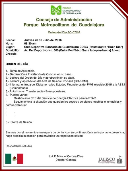 Consejo de Administración Parque Metropolitano de Guadalajara