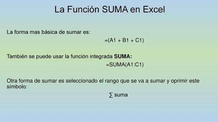 La Función SUMA en Excel