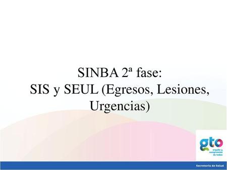 SINBA 2ª fase: SIS y SEUL (Egresos, Lesiones, Urgencias)