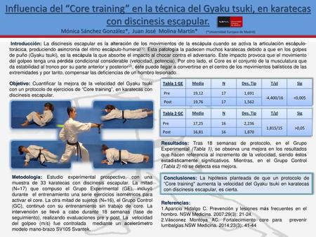 Influencia del “Core training” en la técnica del Gyaku tsuki, en karatecas con discinesis escapular. Mónica Sánchez González*, Juan José Molina Martín*