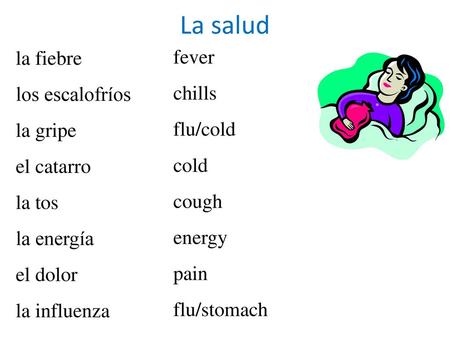 La salud la fiebre fever los escalofríos chills la gripe flu/cold