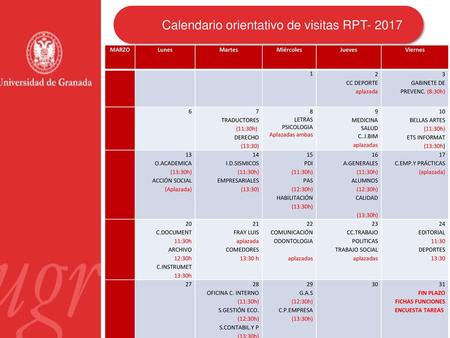 Calendario orientativo de visitas RPT- 2017
