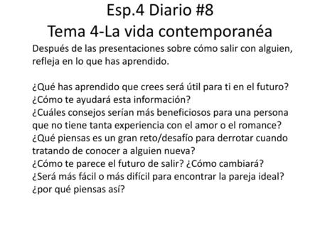 Esp.4 Diario #8 Tema 4-La vida contemporanéa