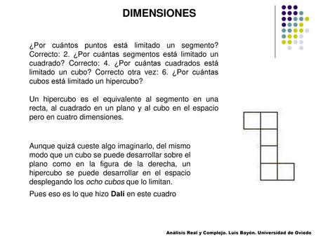 DIMENSIONES ¿Por cuántos puntos está limitado un segmento? Correcto: 2. ¿Por cuántas segmentos está limitado un cuadrado? Correcto: 4. ¿Por cuántas cuadrados.