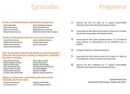 Egresados Programa Grado en Administración y Dirección de Empresas