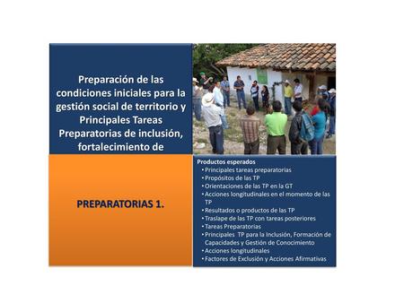 Preparación de las condiciones iniciales para la gestión social de territorio y Principales Tareas Preparatorias de inclusión, fortalecimiento de capacidades.