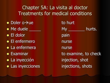 Chapter 5A: La visita al doctor Treatments for medical conditions