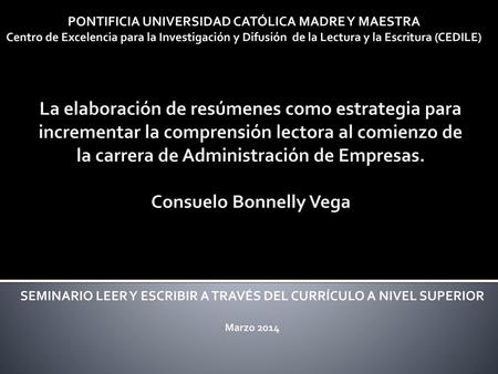 PONTIFICIA UNIVERSIDAD CATÓLICA MADRE Y MAESTRA