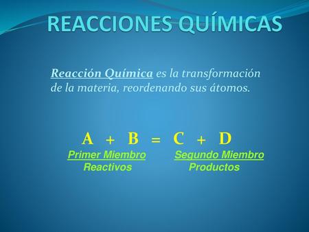 REACCIONES QUÍMICAS A + B = C + D