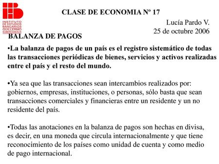 CLASE DE ECONOMIA Nº 17 Lucía Pardo V. 25 de octubre 2006