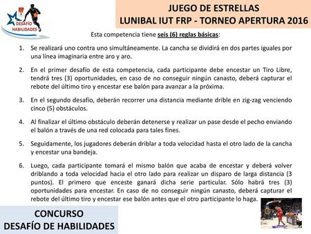 LUNIBAL IUT FRP - TORNEO APERTURA 2016 DESAFÍO DE HABILIDADES